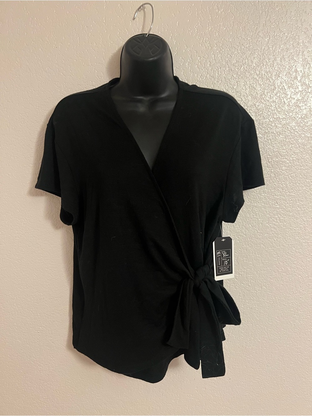 GAP Black Short-Sleeve Wrap Top with Side Tie
